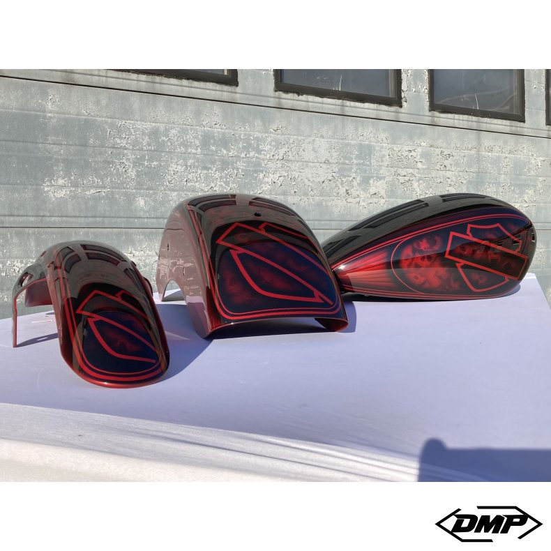 Softail tank og sk�rme "DMP EDITION" Black &amp; Red Airbrush