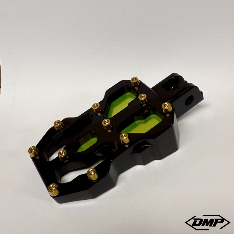 DMP "Street Savage" footpeg set, Race black With "Acid Green" plate