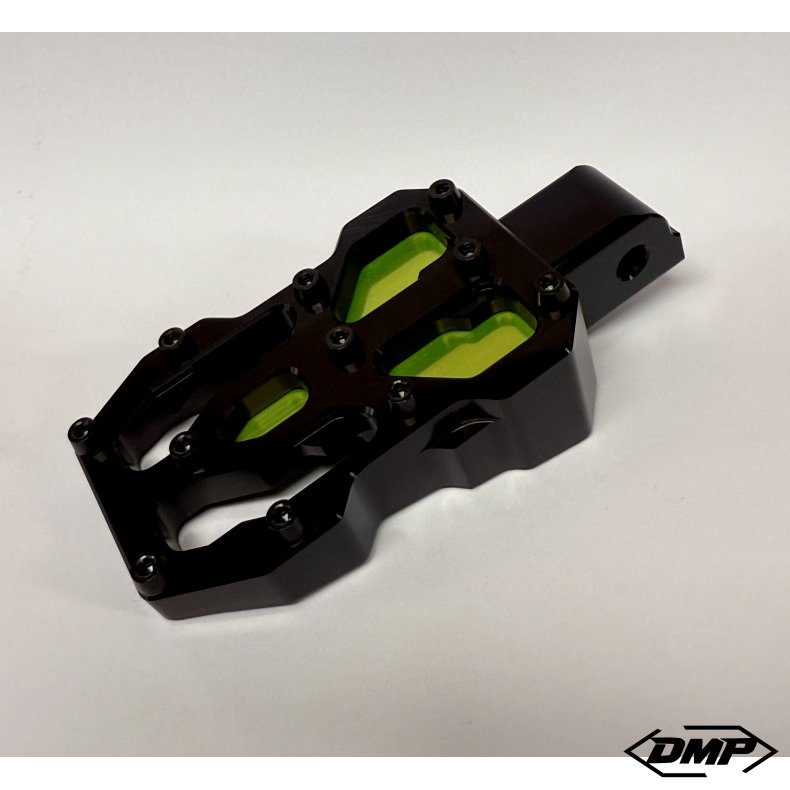 DMP "Street Savage" footpeg set, Race black With "Acid Green" plate