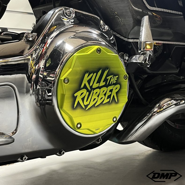 DMP Derby Cover "KILL THE RUBBER" TOXIC GREEN M8 Softail