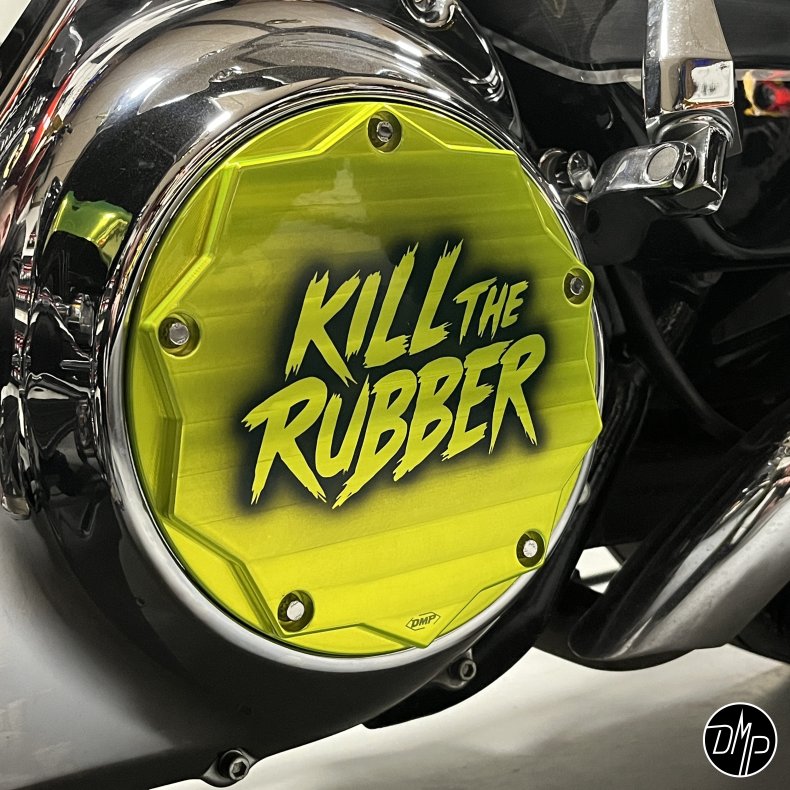 DMP Derby Cover "KILL THE RUBBER" TOXIC GREEN M8 Softail