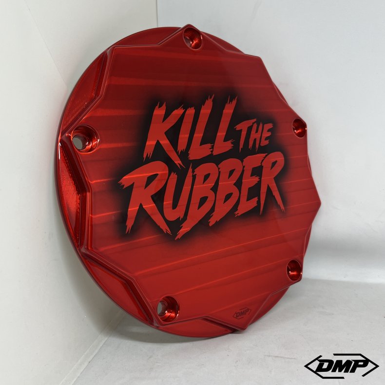 DMP Derby Cover "KILL THE RUBBER" RED M8 Softail
