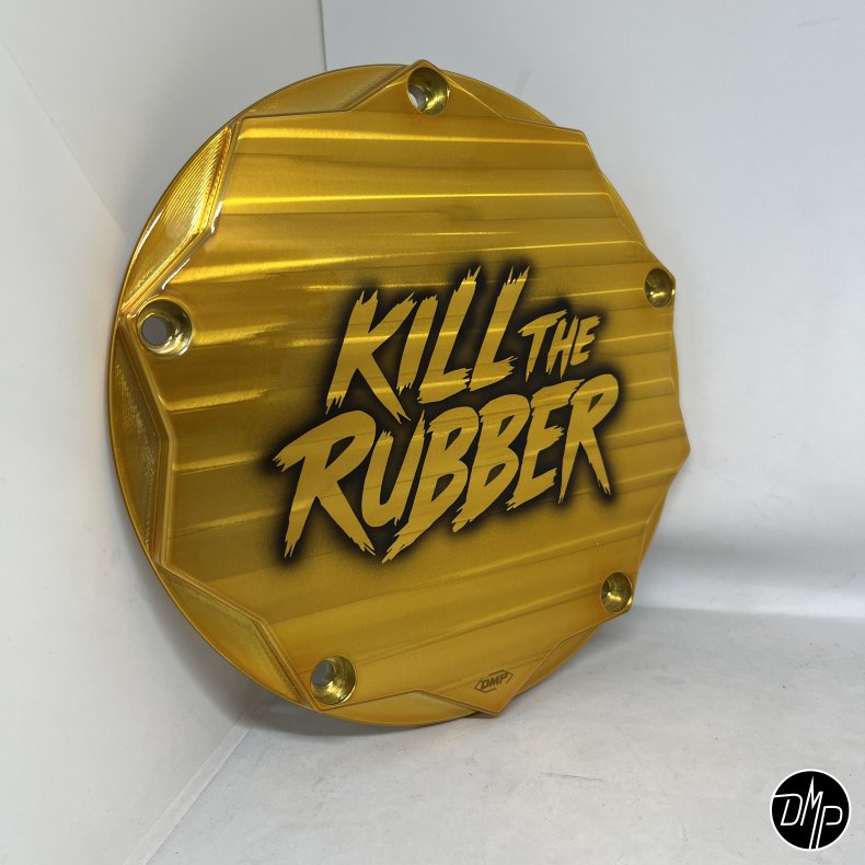 DMP Derby Cover "KILL THE RUBBER" GOLD M8 Softail