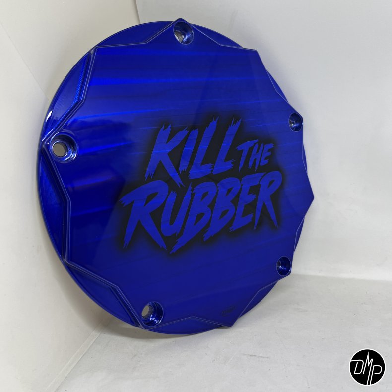 DMP Derby Cover "KILL THE RUBBER" BLUE M8 Softail