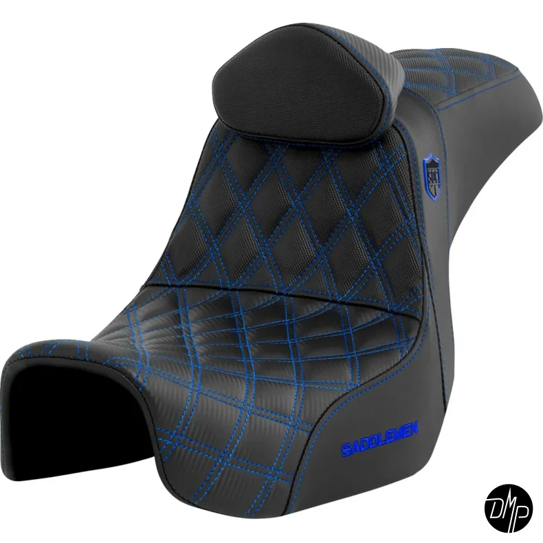 Saddlemen Performance Grip sde, Pro Series With Backrest Blue Dyna 06-17
