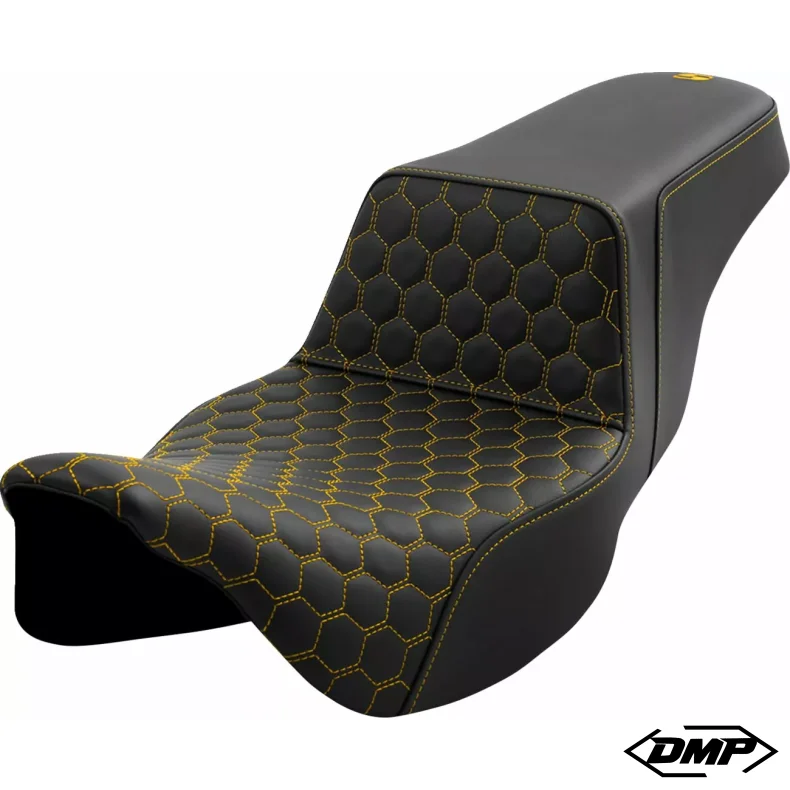 SADDLEMEN SEAT STEP UP Honey Comb EXT GOLD STITCH 08-23 Touring 