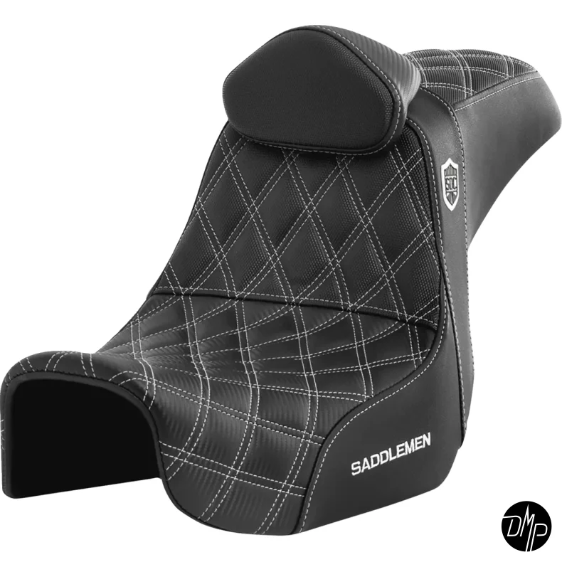 Saddlemen Performance Grip sde, Pro Series With Backrest White Dyna 06-17